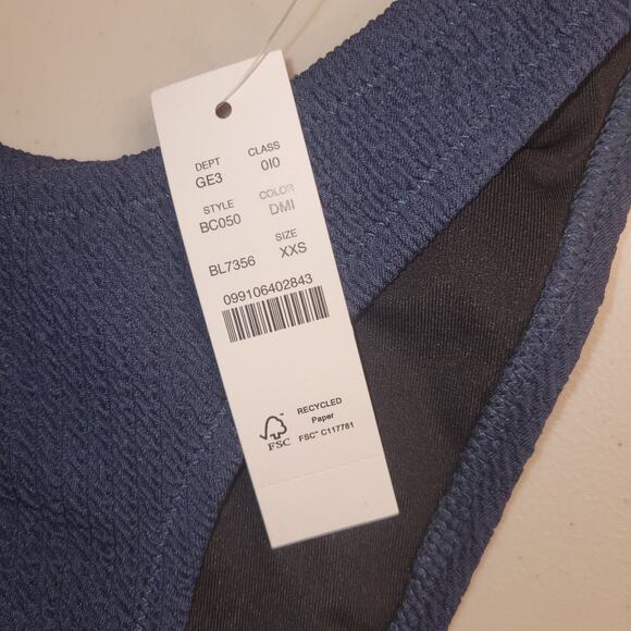 J Crew Bikini Bottom Textured curved-waist cheeky Size XS Blue BC050 - Picture 3 of 6